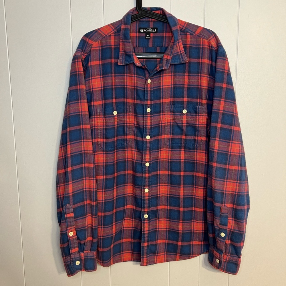 J. Crew Mercantile red and blue plaid‎ flannel size XL